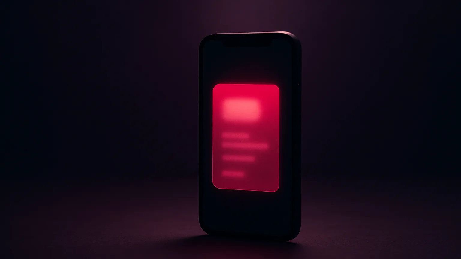 Smartphone mit leuchtender Anzeigenkarte im Scheinwerferlicht